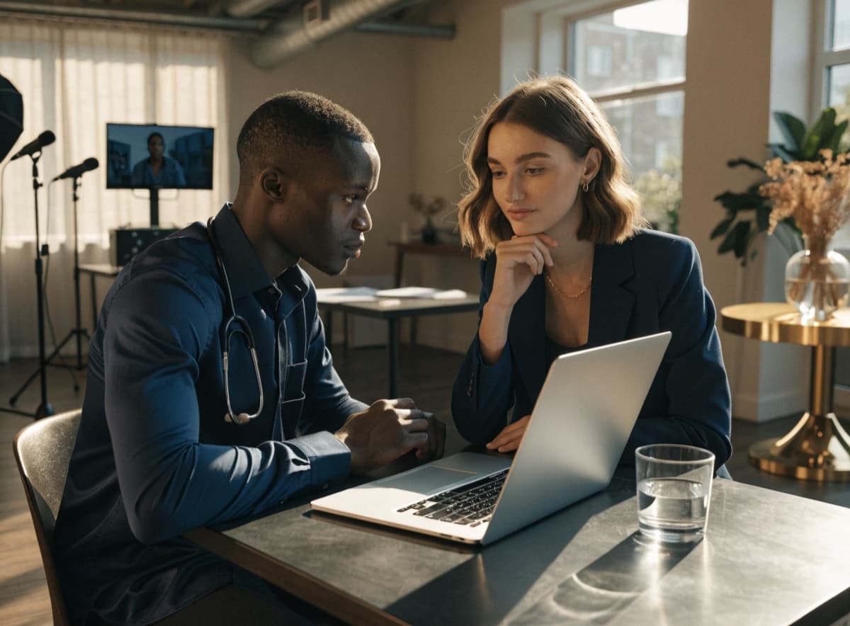 African healthcare professional and European professional preparing for an international job interview